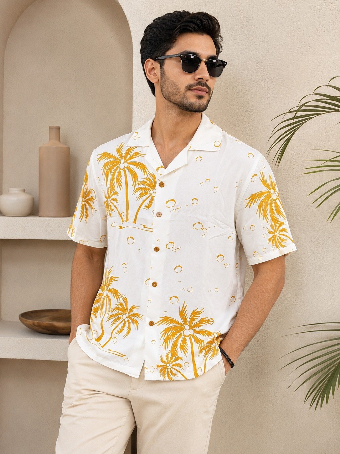 Premium White Printed Cuban Shirt for Men